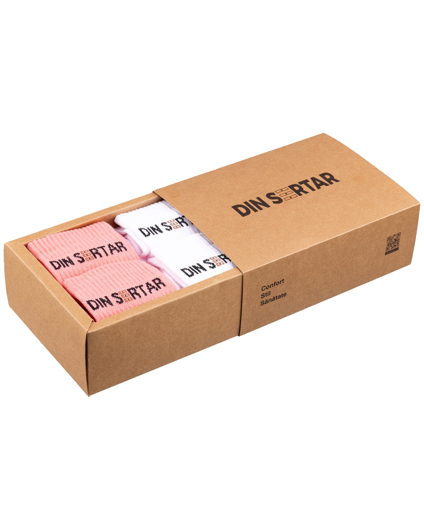 Set mit 4 Paar mittelgroßen Socken für Damen aus korallenfarbener gekämmter Baumwolle
