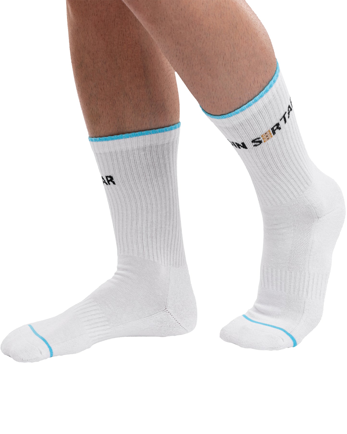 Set mit 3 Paar Herren-Sportsocken aus Baumwolle, lang, weiß, nahtlos
