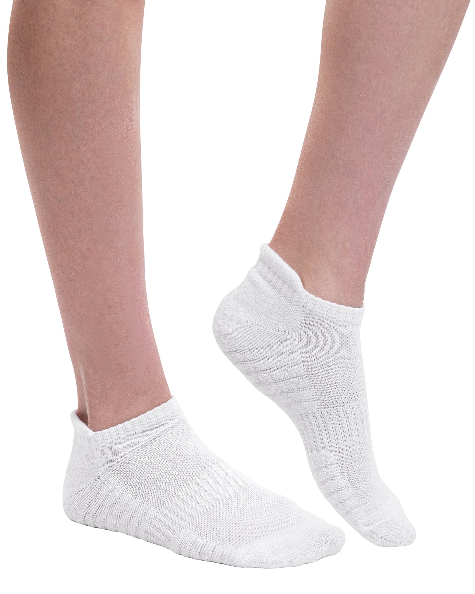Set of 6 pairs of seamless white short cotton sports socks for women